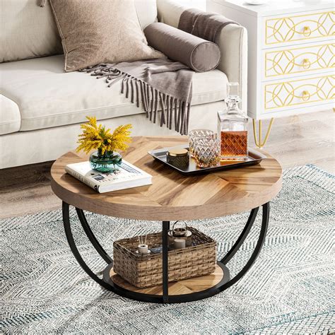 Tribesigns 32 Inch Modern Living Room 2-Tier Round Coffee Table with ...