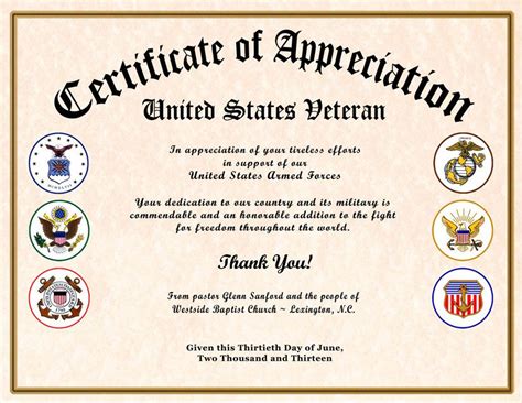 Free Printable Certificates For Veterans