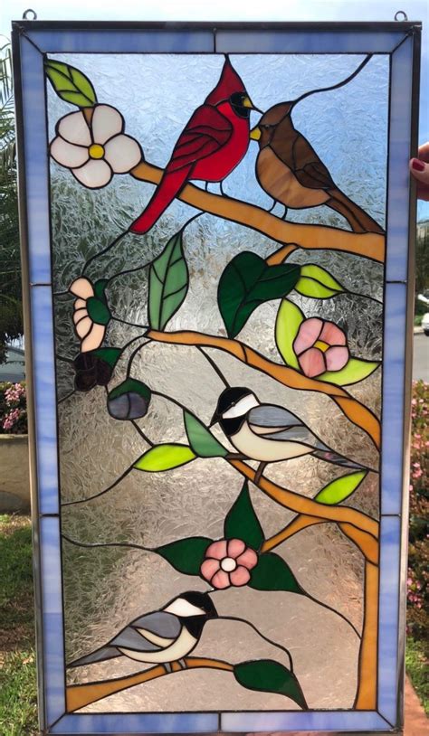 Lovely! Birds And Blossoms Stained Glass Window Panel#2