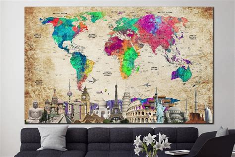 Large World Map Canvas Colorful Map of the World Print - Etsy