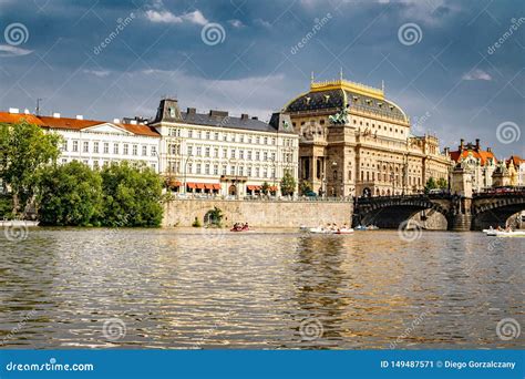 Legion Bridge Over Vltava River in Prague with the National Teather in ...