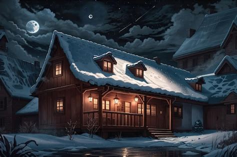 Premium AI Image | anime style a house on a dark night with the moon in ...