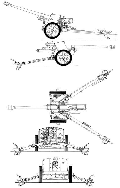 7.5 cm Pak 40 Blueprint - Download free blueprint for 3D modeling