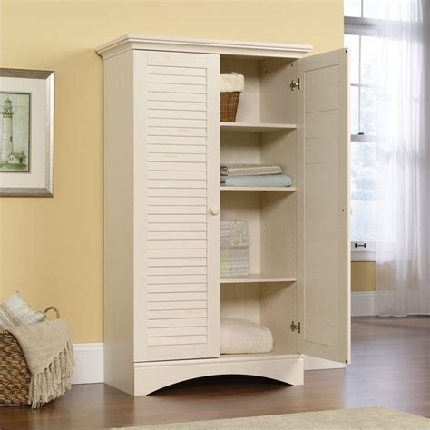 Sauder Harbor View Engineered Wood Storage Cabinet in Antiqued White ...