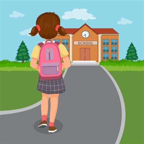 back view of cute little girl student with backpack walking going to ...