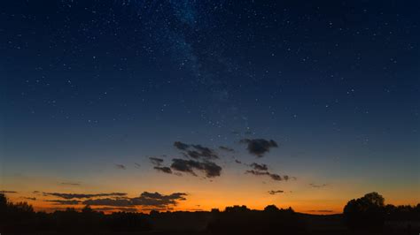 wallpaper starry sky, horizon, sunset, night, clouds, landscape HD ...