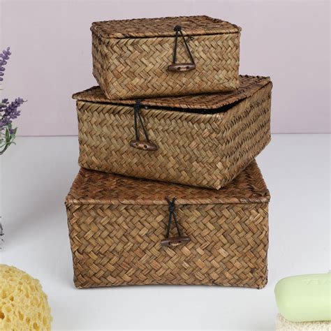 set of three wheat straw storage baskets with lids by dibor ...