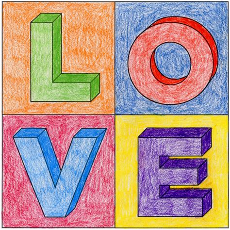 How to Draw 3D Block LOVE Letters and Coloring Page · Art Projects for Kids