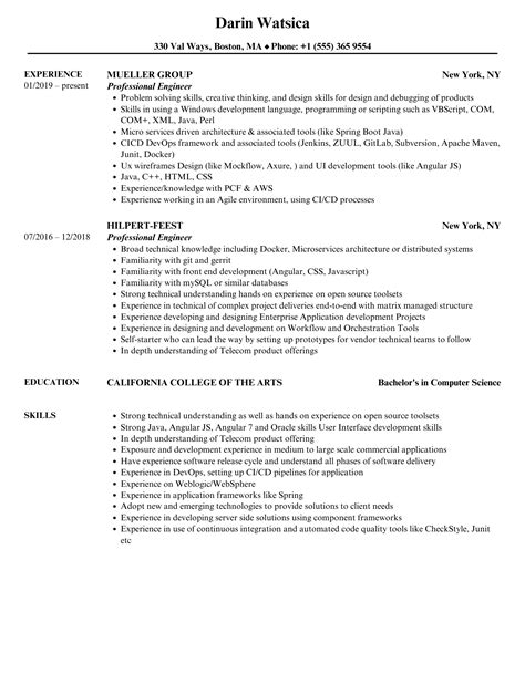 Professional Engineer Resume Samples | Velvet Jobs