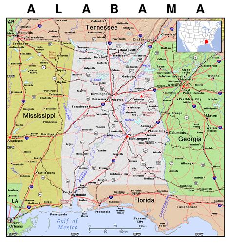 Detailed map of Alabama state. Alabama state detailed map | Vidiani.com ...