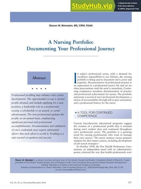 A Nursing Portfolio: Documenting Your Professional Journey | PDF