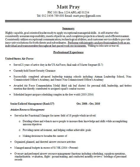 Resume Format: Military Resume Examples By Mos