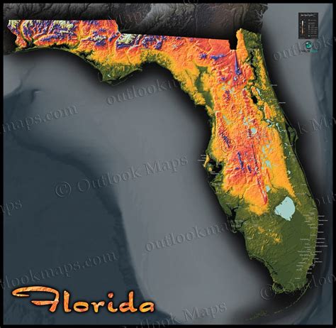 Florida Topography Map | Colorful Natural Physical Landscape - Florida ...