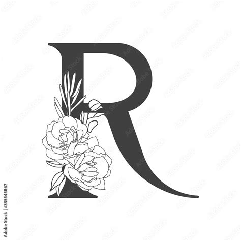 Vector flower alphabet. Floral design of letter R. Decoration of ...