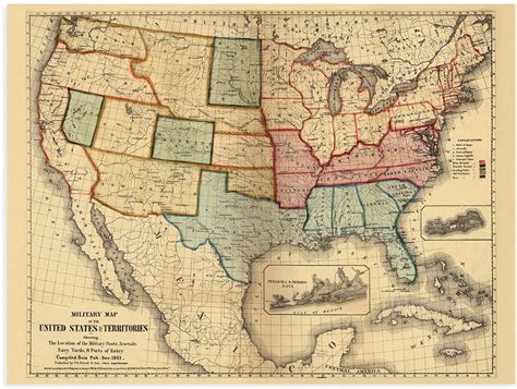 1861 American Civil War Map - Vintage Maerican Civil War Wall Art ...