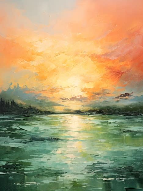 Premium AI Image | sunset on the lake painting