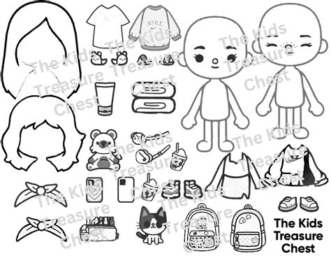 Toca Boca Uncolored 3 Pages Paper Sleepover 1 Bandw Etsy Paper Doll