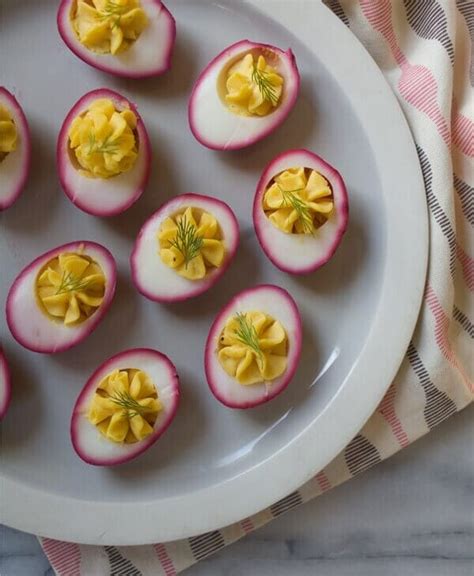 Beet Pickled Deviled Eggs - A Cozy Kitchen