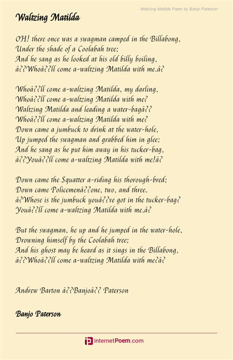 Waltzing Matilda Poem by Banjo Paterson