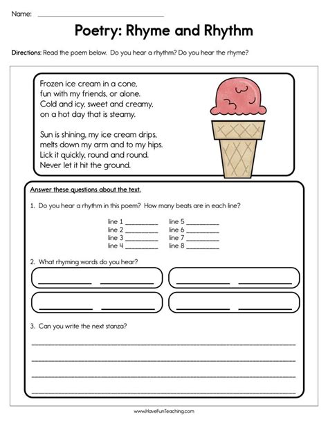 Poetry Rhyme and Rhythm Worksheet by Teach Simple