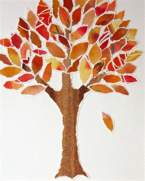 Autumn Tree 4 recycled collage original watercolor