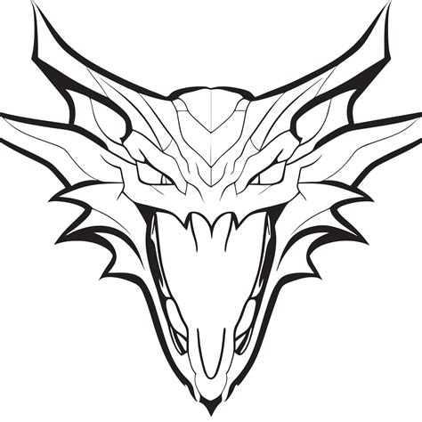 dragon head with open mouth, horns, front view, symmetric, vector ...