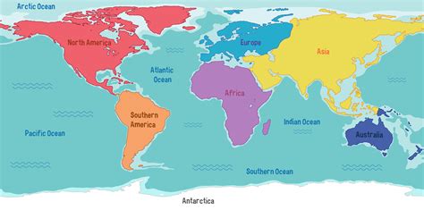 World Map Showing Continents And Oceans