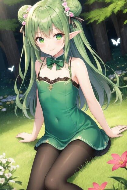 Premium AI Image | Anime girl in a green dress