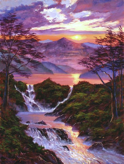 Mountain Sunset Lake Painting by David Lloyd Glover