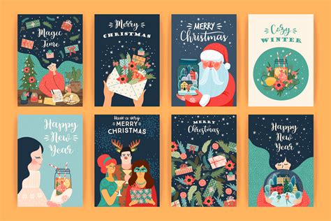 Collection of Christmas and New Year's greeting cards 1361814 Vector ...