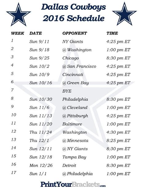 Dallas Cowboys 2024 Schedule Printable