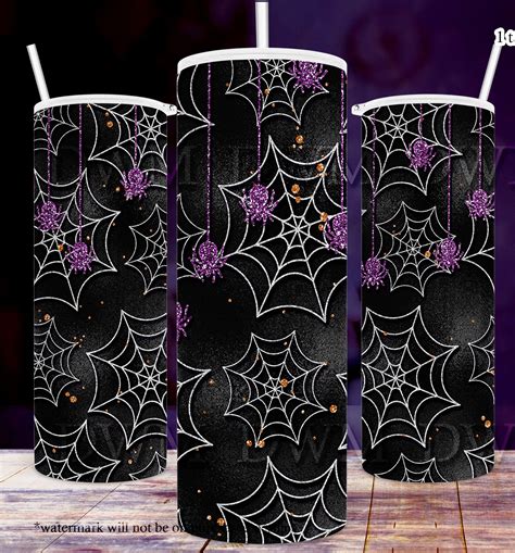 Halloween Spider Webs & Purple Glitter Spiders 20oz Tumbler in 2022 ...