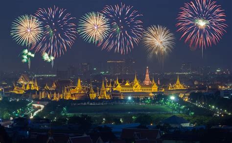 Premium Photo | Grand palace at twilight with colorful fireworks ...