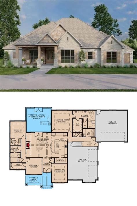 Rustic Charm: 4-Bedroom House Plan with 4-Car Garage