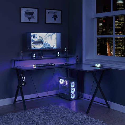 Checkpoint Battlestation L-Shaped Gaming Desk RGB LED Lights – Desk'n File