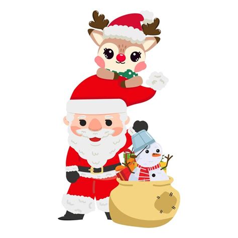 Premium Vector | Santa claus deer and snowman for christmas cartoon