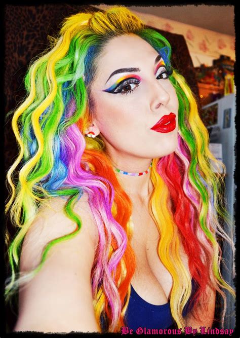 Be Glamorous By Lindsay: Crazy Rainbow Hair and Makeup Tutorial