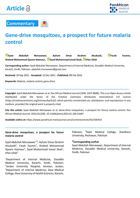 (PDF) Gene-drive mosquitoes, a prospect for future malaria control