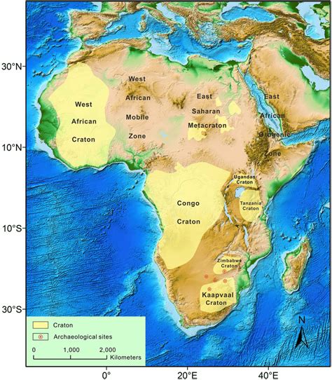 Sketched geologic map of Africa showing the distributions of Archean ...