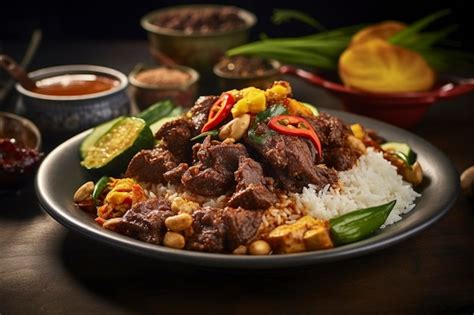 Premium AI Image | Spicy and flavorful nasi padang with beef background