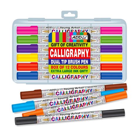 Add Gel Calligraphy Colouring Pen - Twin Tip Brush 12 Pen Set