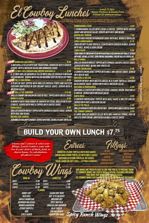 LUNCH / WINGS MENU - El Cowboy Tex Mex Grill & Saloon