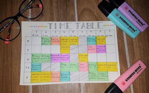 Pastel School Timetable Design for 6th Form Students