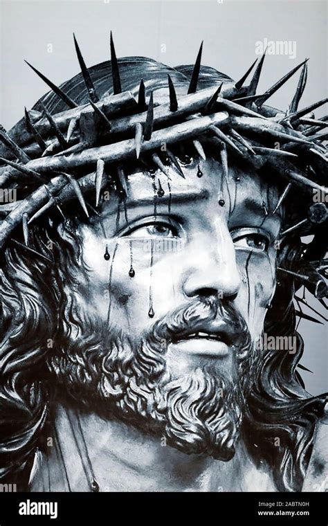 Crown of Thorns and Jesus. Wall painting in a church. Ho Chi Minh City ...