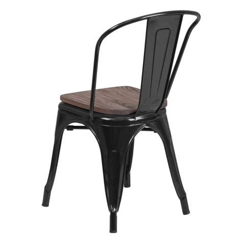 Bistro Style Black Metal Chair with Walnut Wood Seat