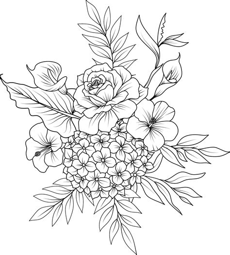 flower bouquets .Hand drawn flowers. black and white flower sketch ...