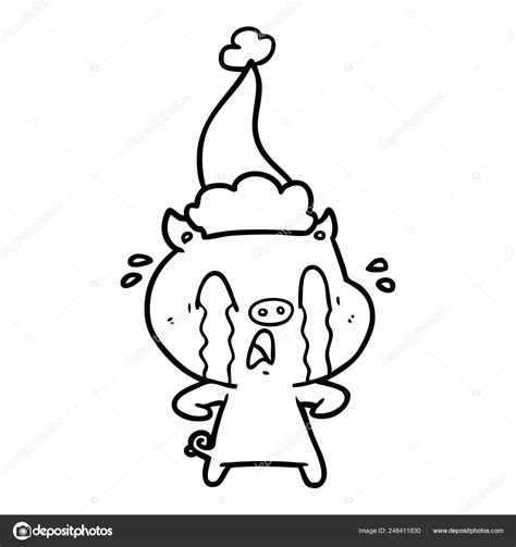 Crying pig line drawing of a wearing santa hat Stock Vector Image by ...