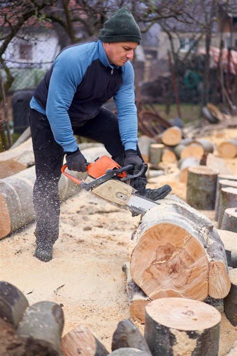 Lumberjack with Chainsaw at Work Stock Photo - Image of hard, farmer ...