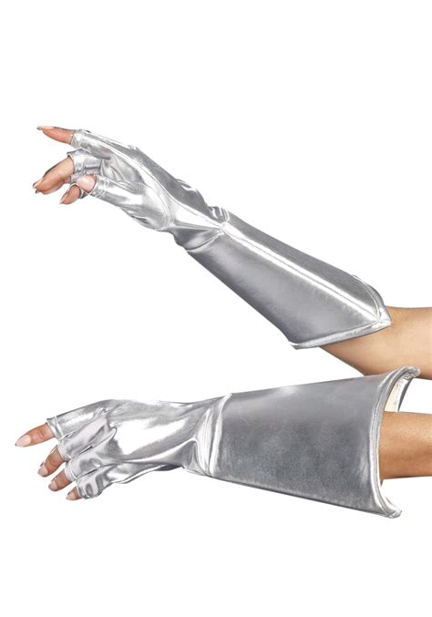 Silver Gauntlet Fingerless Costume Gloves