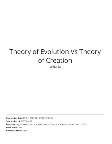 SOLUTION: Theory of evolution vs theory of creation - Studypool